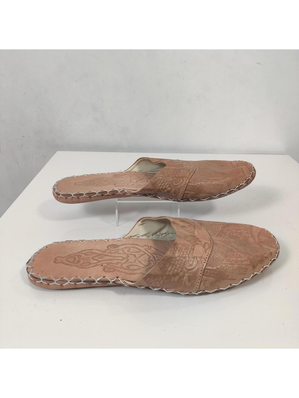 Women’s Tan Embossed Leather Slide Sandals — Approx. 11” Insole